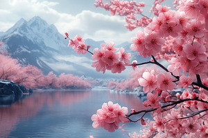 Blossom buds on tree branch on lake background, a Nature Photo by AlyaAnd