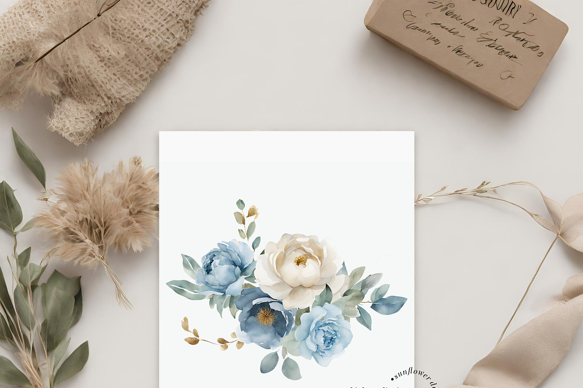Elegant Navy & White Flowers Clipart, a Graphic by Sunflower Day Love (Photo 3 of 5)