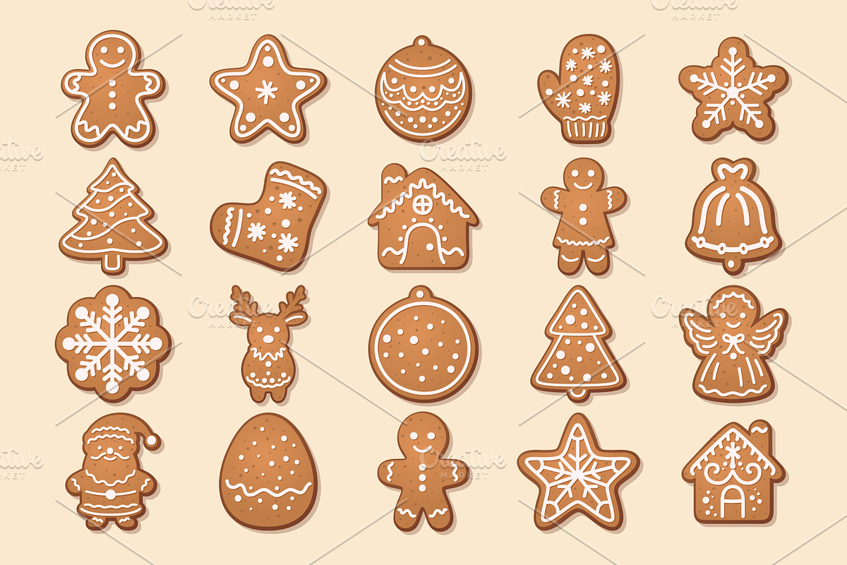 Gingerbread Cookies Vector Set, an Object Graphic by Gomolach