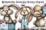Watercolor Birthday Bunny Clipart, an Animal Illustration by CreationArt (Thumbnail 1 of 14)