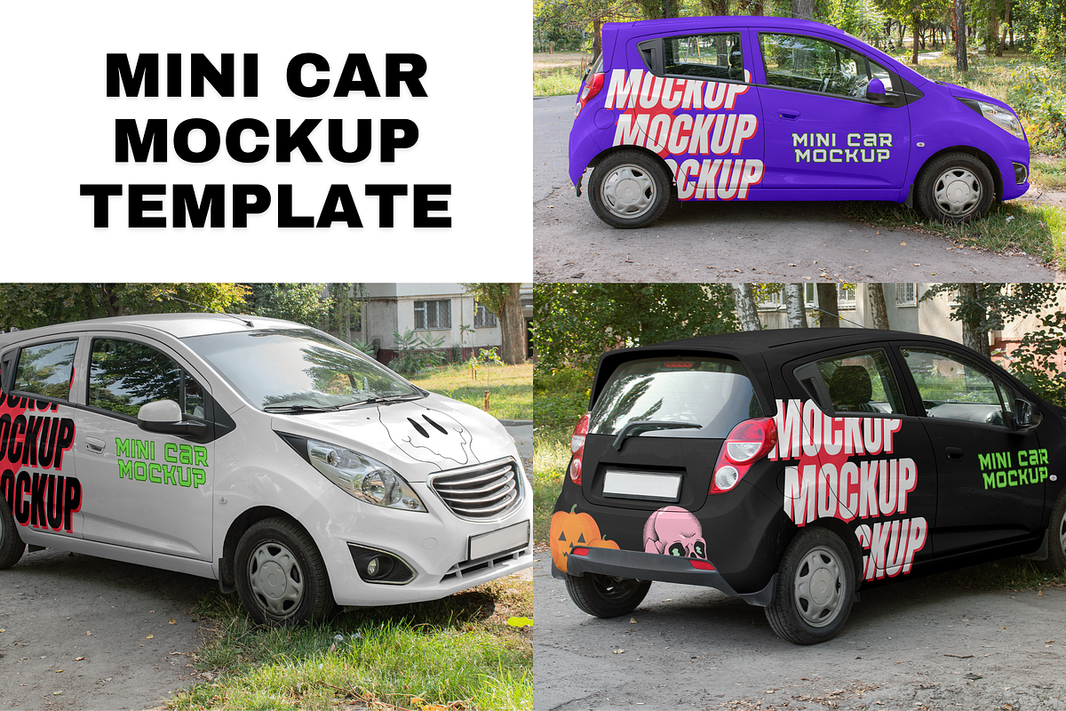 Mini Car Mockup 3 Set Template, an Advertising Mockup by PaperMoon (Photo 1 of 4)