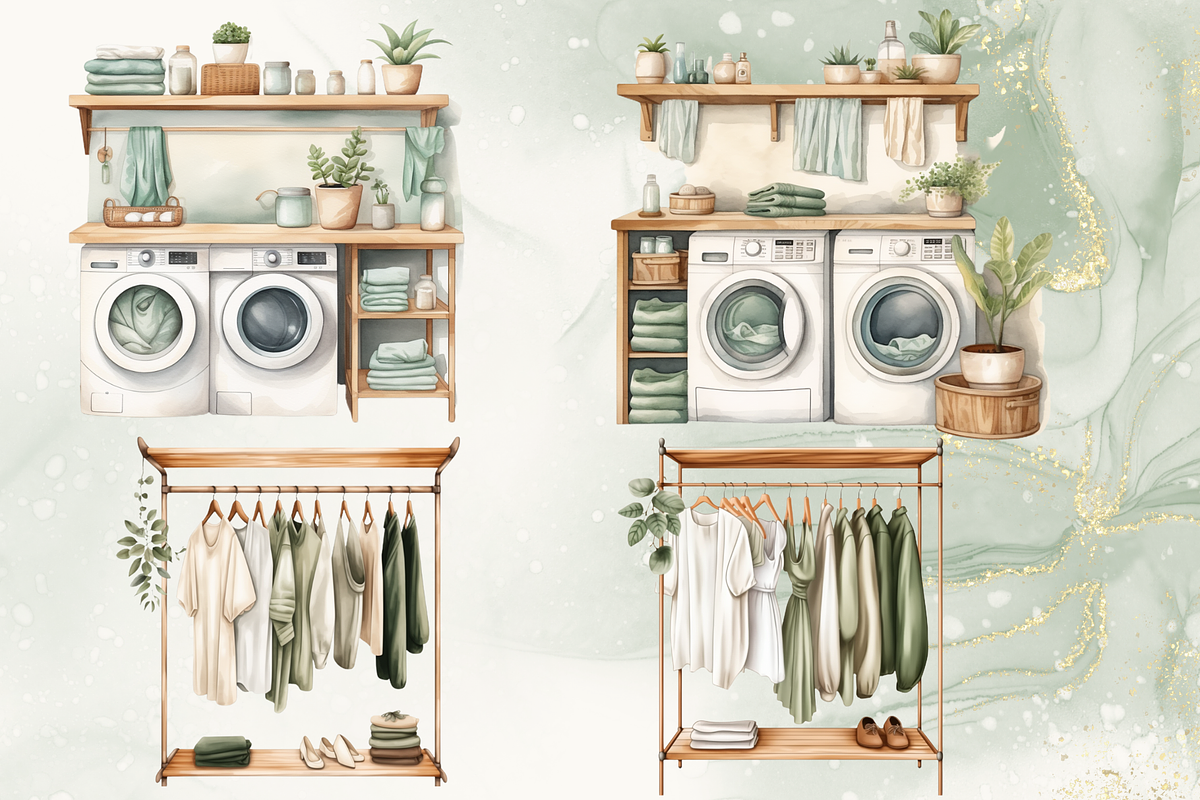 Watercolor Cleaning &Laundry Clipart, an Illustration by NadiaTheronArt (Photo 4 of 5)