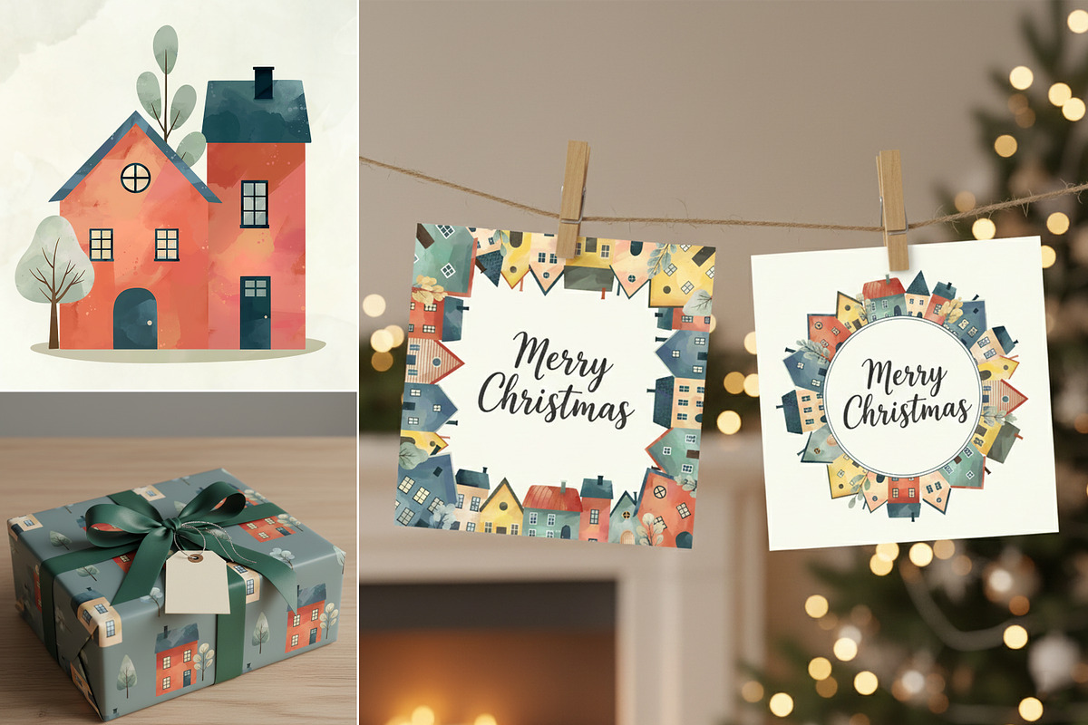 Scandi Houses Watercolor Clipart Set, an Illustration by Hanna's ArtLab (Photo 6 of 8)