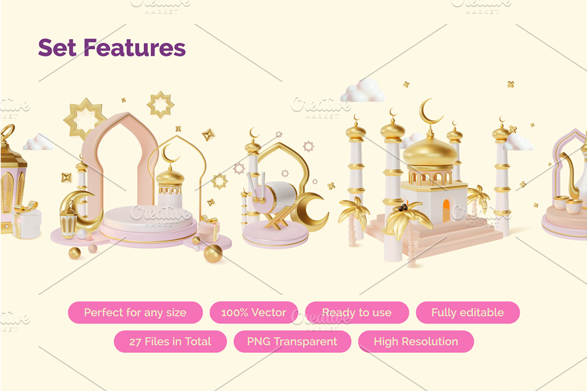 3d Ramadan Icons Set Vector, an Object 3D Model by 35lab (Photo 3 of 6)