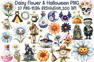 Daisy Flower & Halloween Clipart, an Illustration by Sublimation Artist