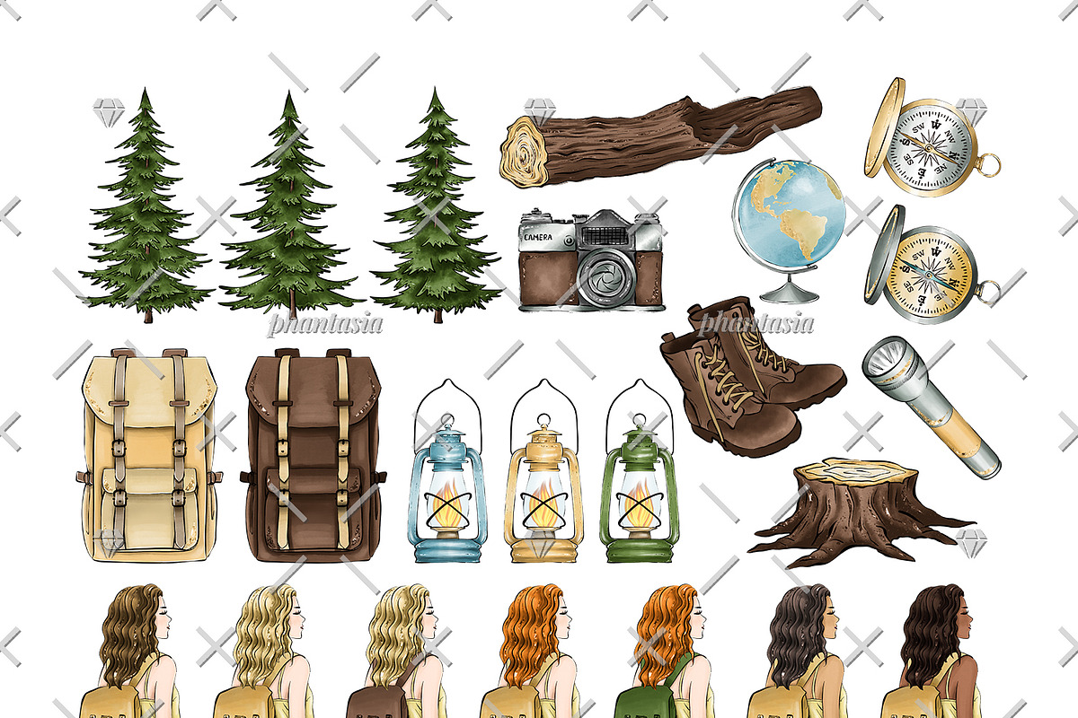 Wanderlust Watercolor Cliparts, an Illustration by Phantasia Design (Photo 2 of 8)