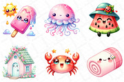 Kawaii Beach Clipart Bundle, an Illustration by DreamPrint404 (Thumbnail 4 of 6)