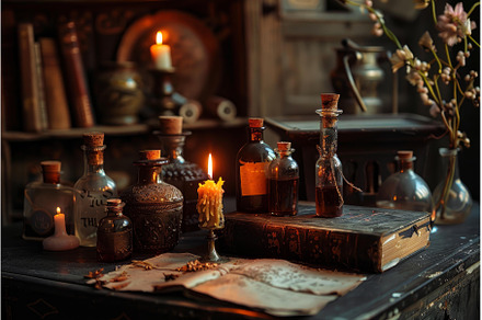 Alchemist preparing potion with, an Architecture Photo by Ylivdesign