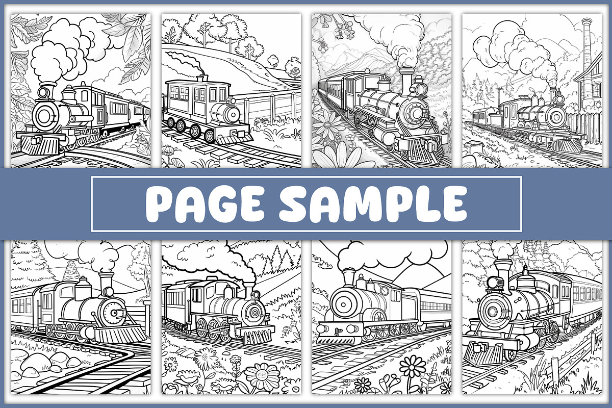 100 Train Coloring Pages, a Transportation Illustration by BrightMart