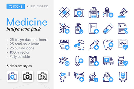 75 Medicine Icon Pack, a Duotone Icon by Bilicube Studio