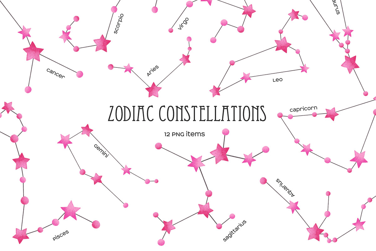 Pink star Zodiac constellations, an Object Illustration by Art and Funny (Photo 1 of 5)