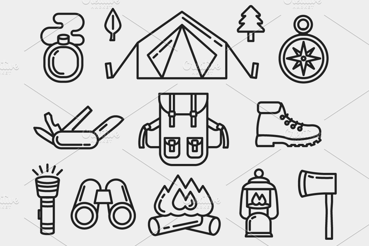 Camping Set Outlined & Colored preview 3