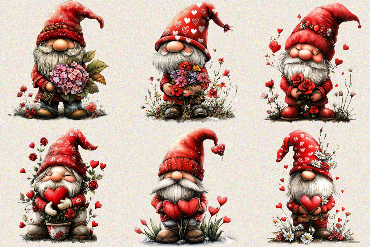 Valentine's Gnome with Flowers Clip, an Illustration by SVGArt (Photo 2 of 8)