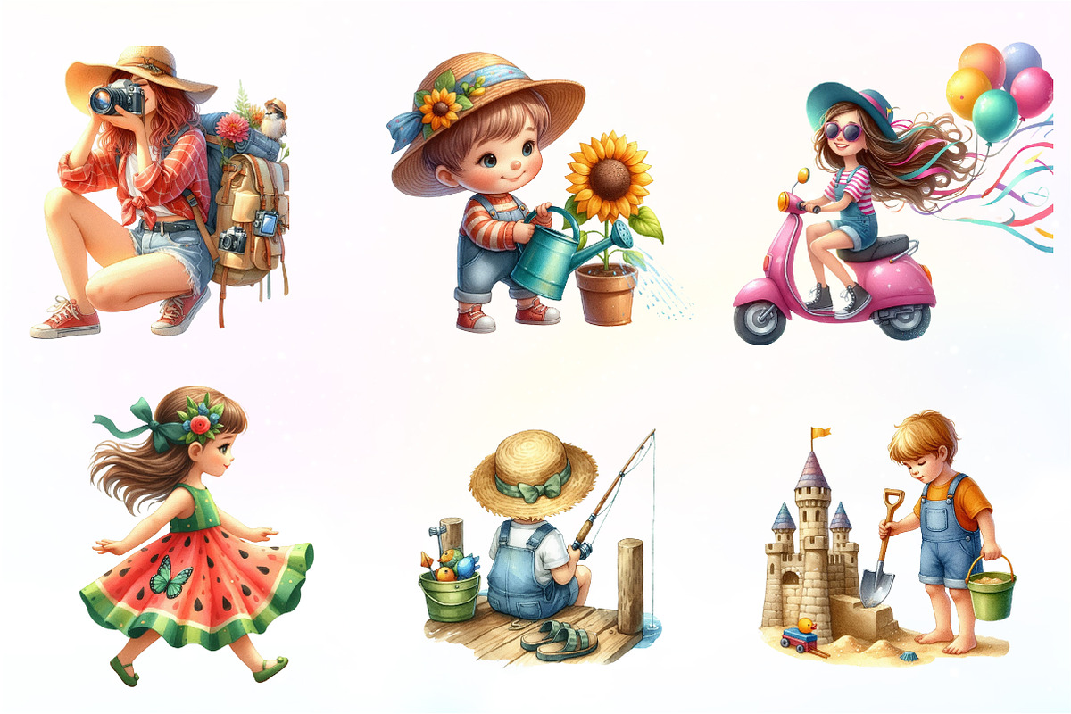 Summer Kids Watercolor Clipart, an Illustration by CreationArt (Photo 9 of 9)