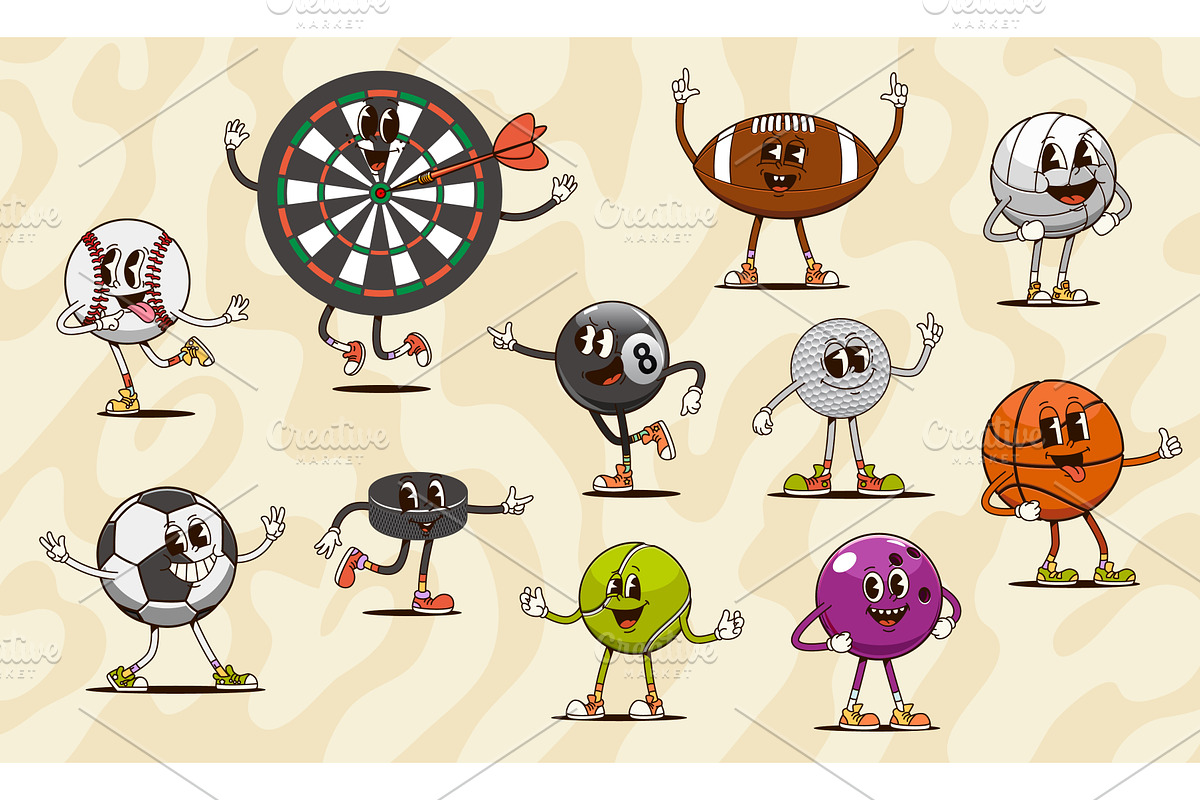 Groovy sport game ball and darts, a Sport Illustration by Vector Tradition