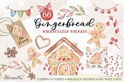 Watercolour Gingerbread Clipart Set, a Decorative Illustration by Bloomella (Thumbnail 1 of 10)