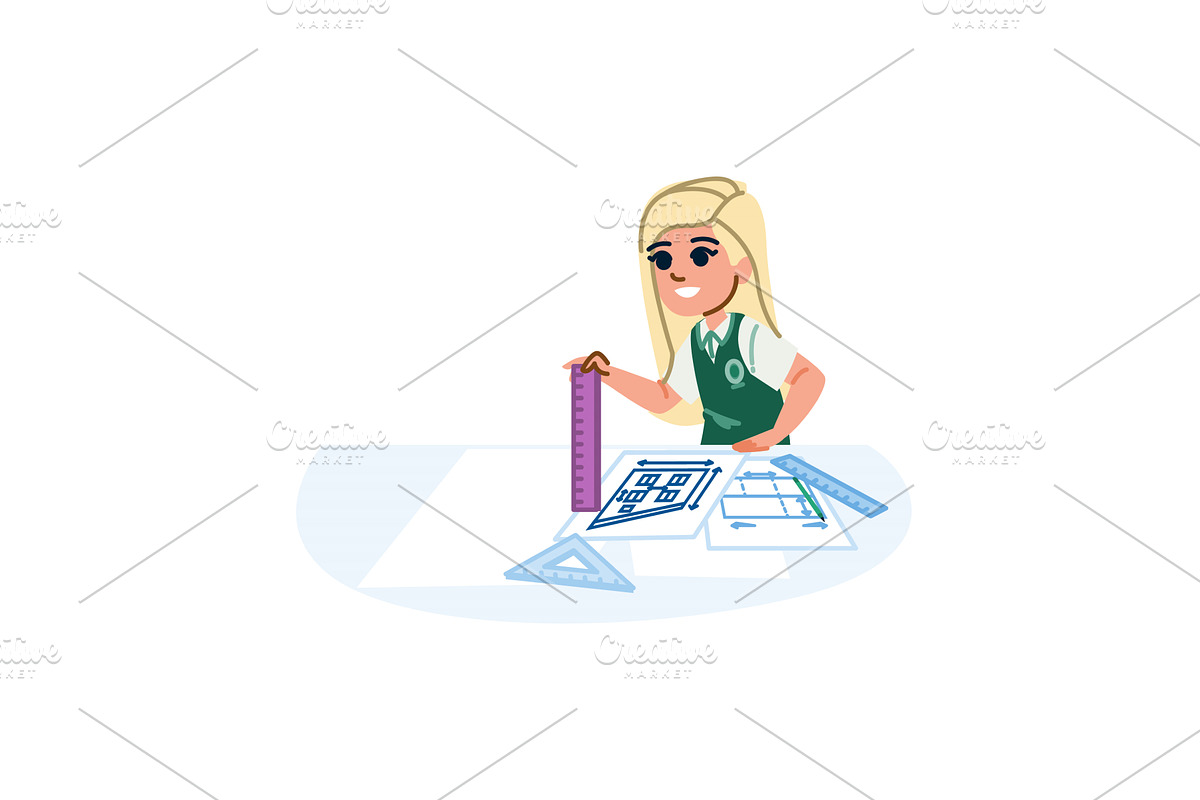 Young architect girl designing a, an Education Illustration by pikepicture
