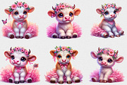 Watercolor Cute Pink Cows clipart, a Seasonal Illustration by Craft Nest (Thumbnail 4 of 6)