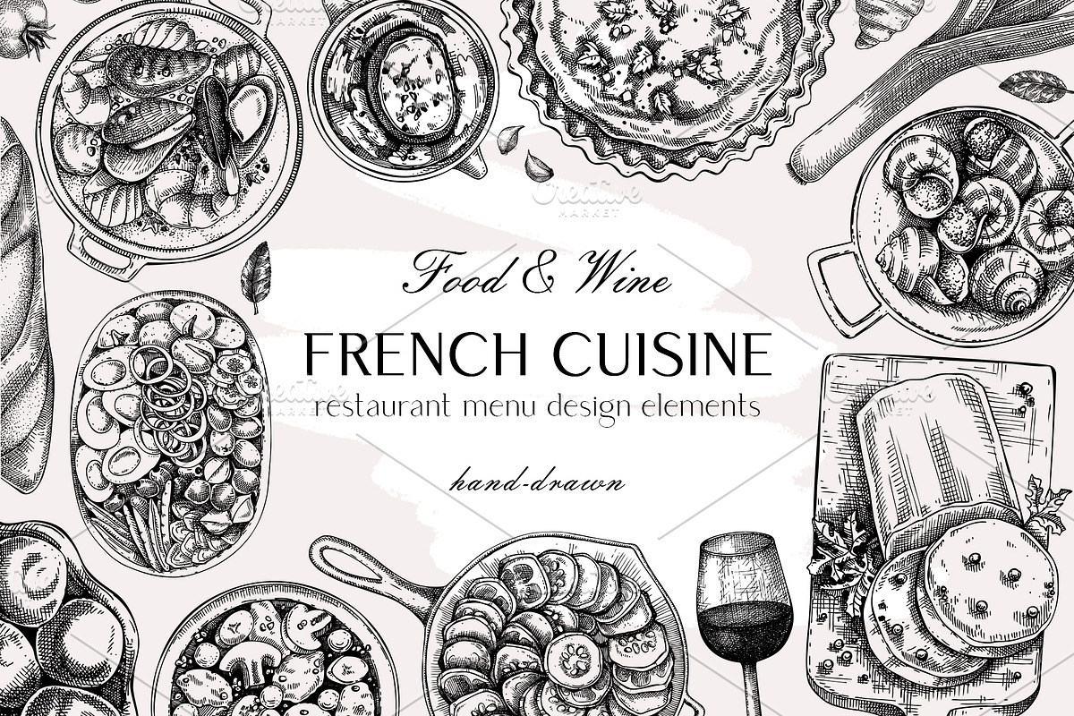 French Cuisine. Vector Food & Drinks, a Food Illustration by Yevheniia (Photo 1 of 11)