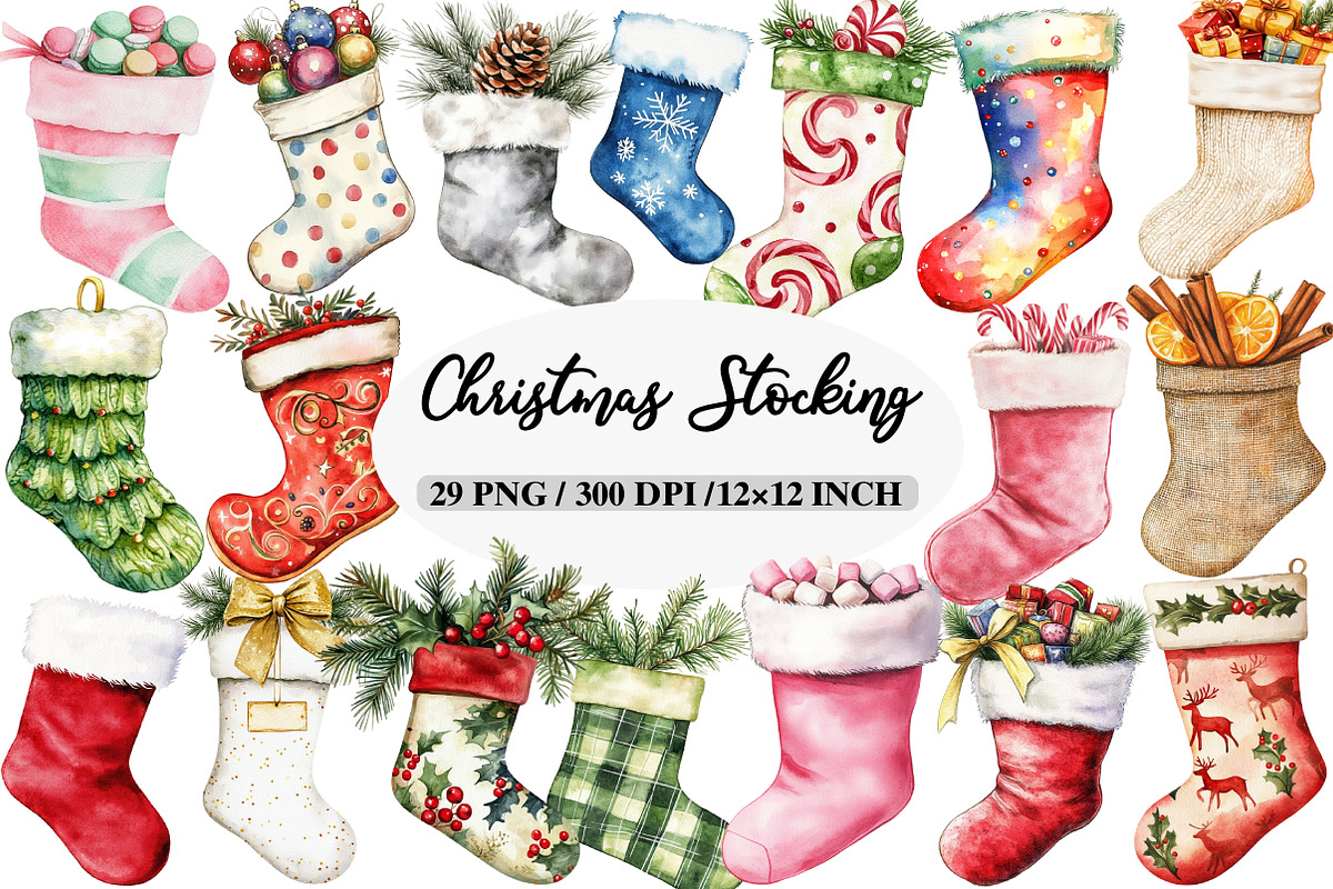 Christmas Stocking Clipart, an Illustration by Daily.Designs (Photo 1 of 5)