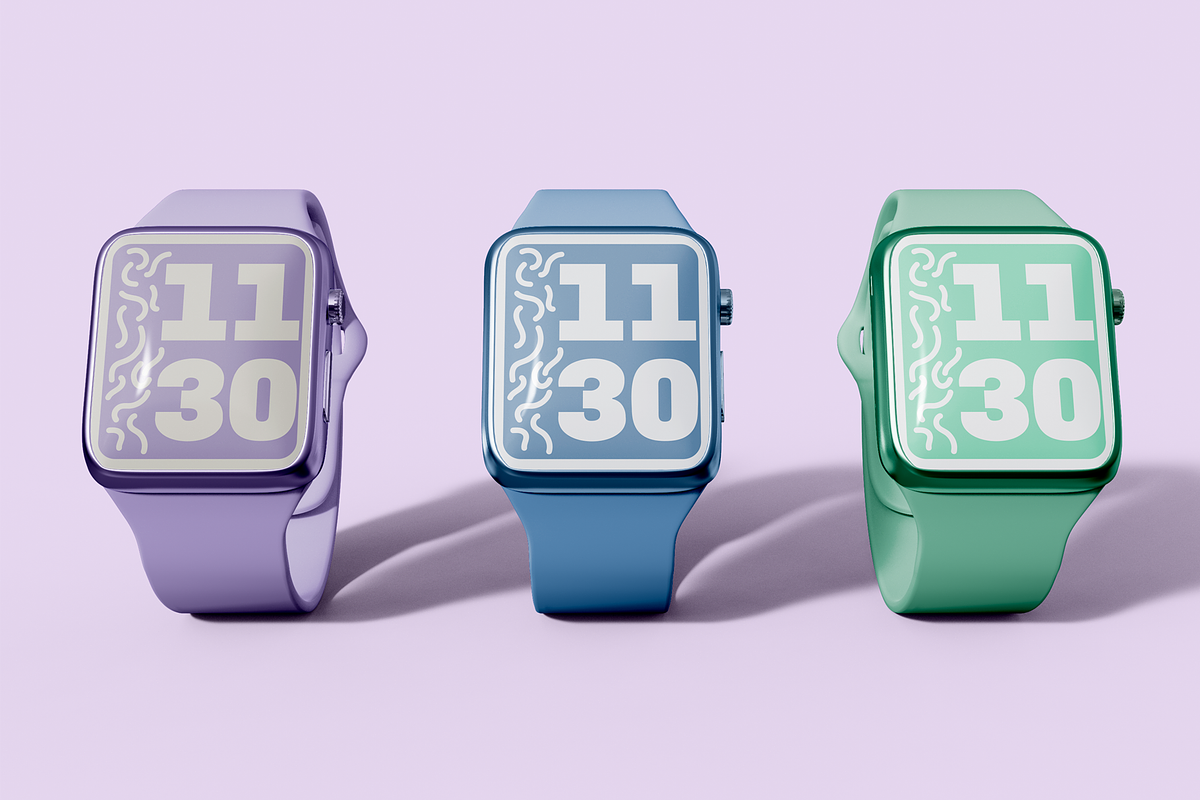 Front View of 3 Smartwatch Mockup, a Wearable Device Mockup by Xtrahive (Photo 2 of 2)