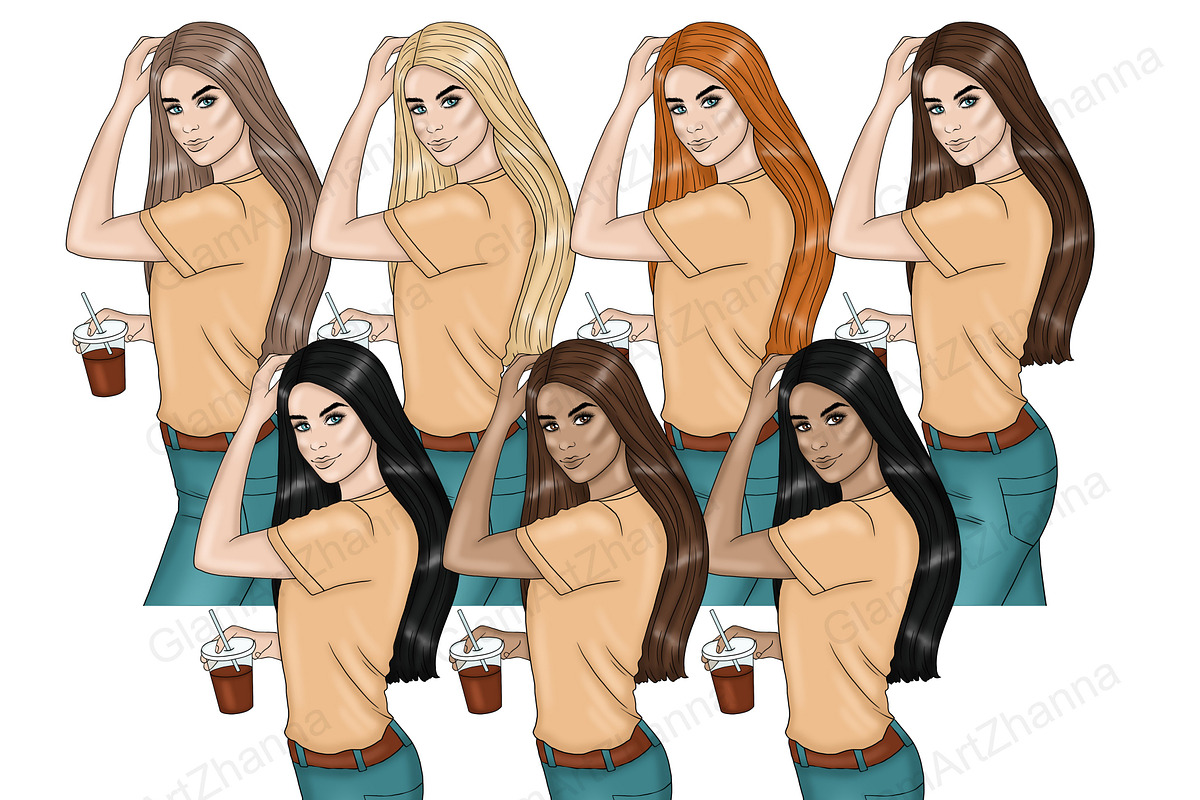 Coffee Lover Girls Clipart, a Person Illustration by GlamArtZhanna (Photo 3 of 3)