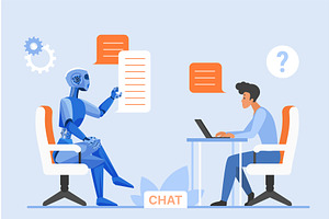 User and chat bot conversation, a Technology Illustration by Lemberg Vector