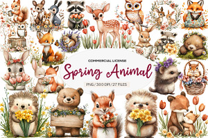 Woodland Spring Floral Cute Animal, an Illustration by CreationArt