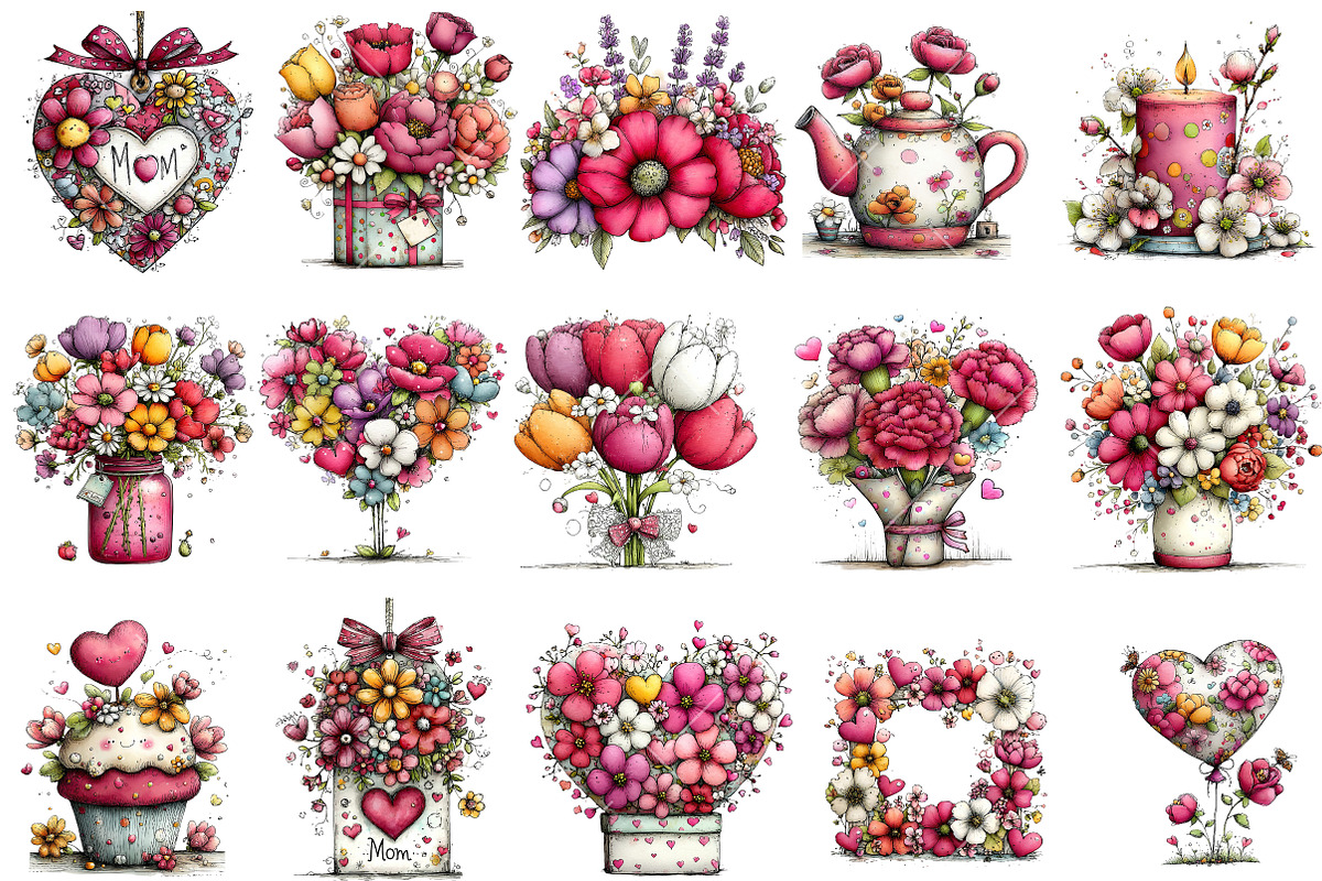 Whimsical Mother's Day Clipart, an Illustration by OK Design (Photo 3 of 6)