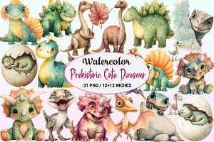 Watercolor Prehistoric Cute Dinosaur, a Graphic by CitraGraphics