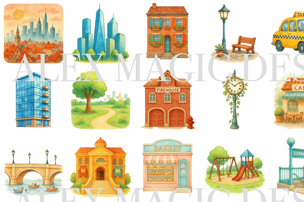 City Clipart Set, a Decorative Illustration by Pati Charm Studio (Photo 2 of 8)
