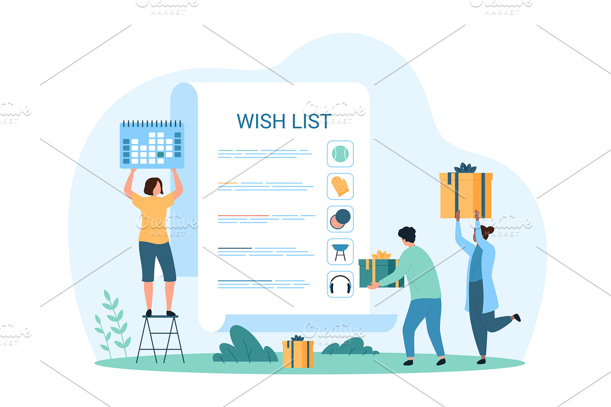 Wishlist gift & shopping list, a Person Illustration by Flashvector