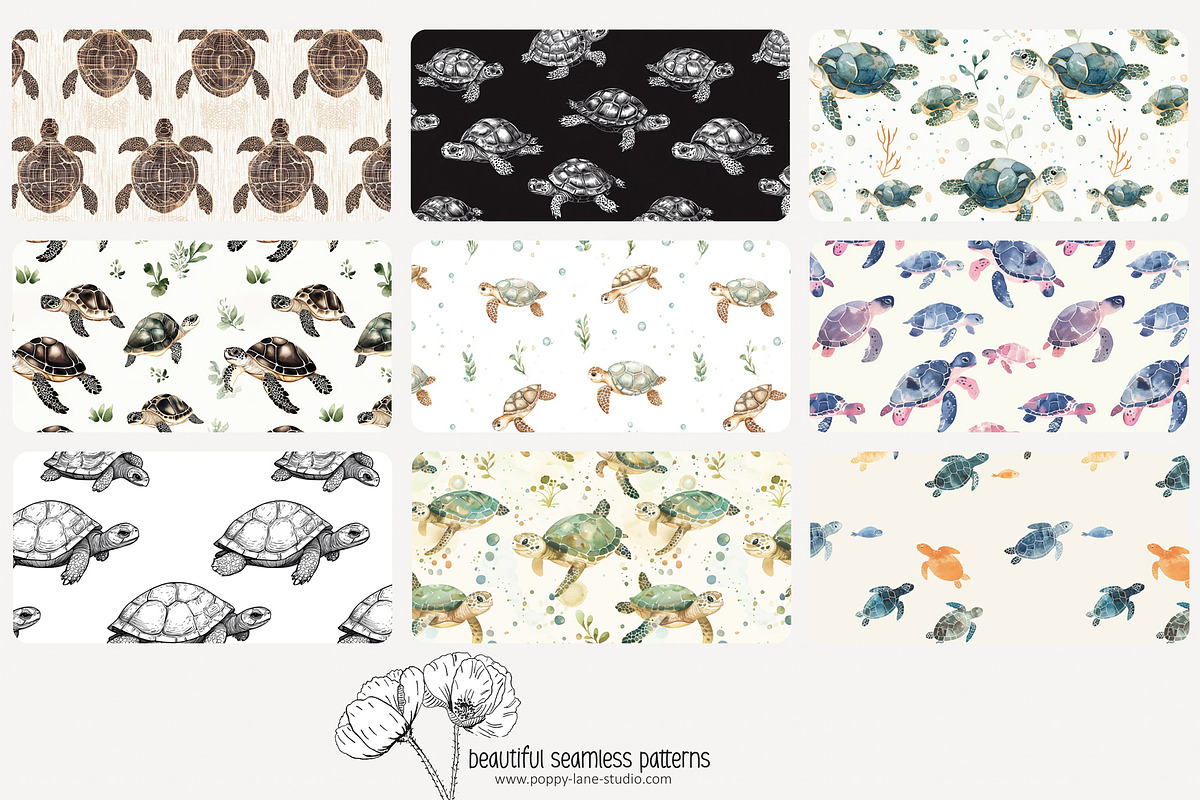 70 turtle seamless pattern, a Pattern Graphic by Poppy Lane Studio