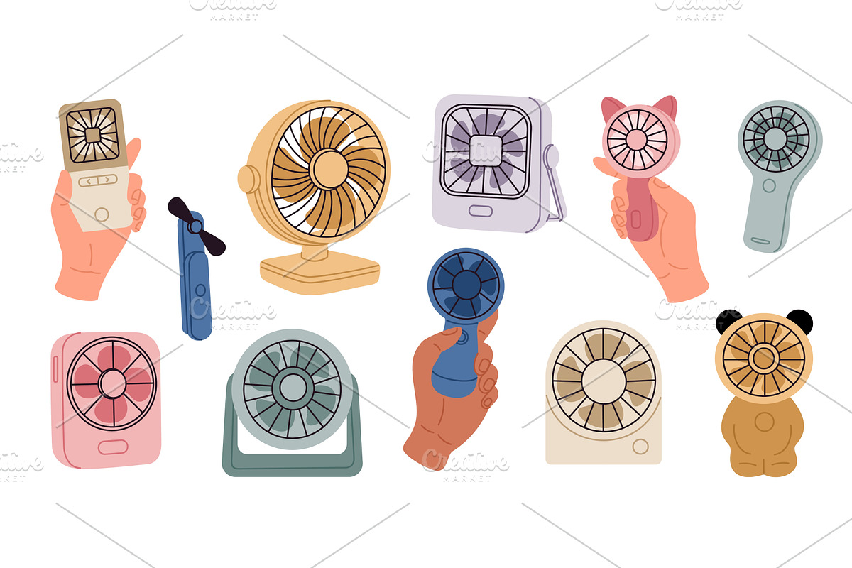Cartoon hand ventilators. Mechanical, an Object Illustration by YummyBuum