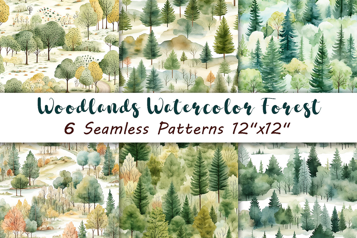 Watercolor Forest Seamless Patterns, a Texture Illustration by PassionPNGcreation (Photo 1 of 3)