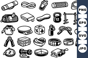Fitness Gear Icon Clipart Set, an Illustration by designvectx