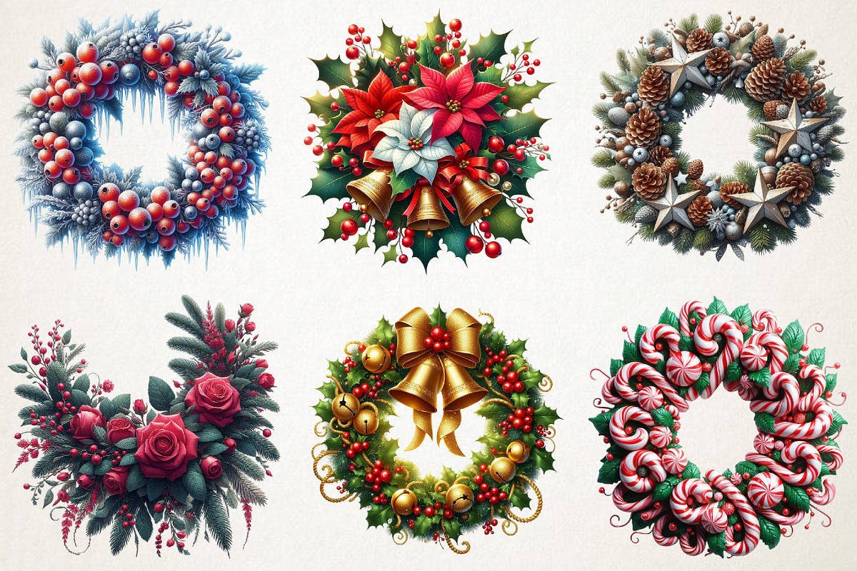 Christmas Wreaths & Floral Clipart B, an Illustration by RobertsArt (Photo 6 of 6)