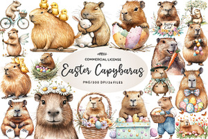 Hoppy Easter Capybaras Clipart, an Illustration by CreationArt