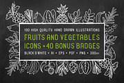Fruits & Vegetables + Badges, an Outline Icon by Uniko Studio (Thumbnail 1 of 12)