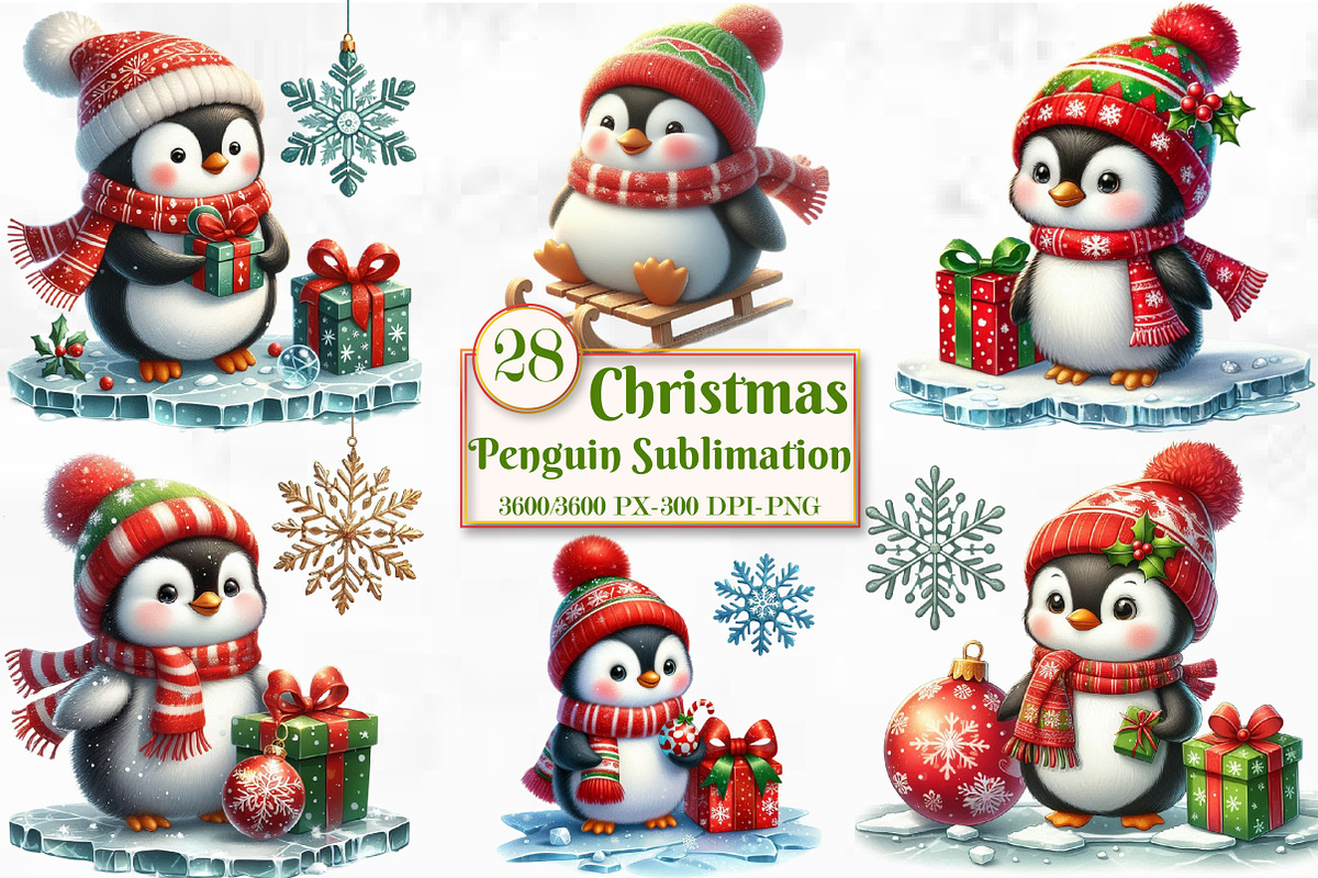 Christmas Penguin Sublimation, a Seasonal Illustration by Craft Nest (Photo 1 of 5)