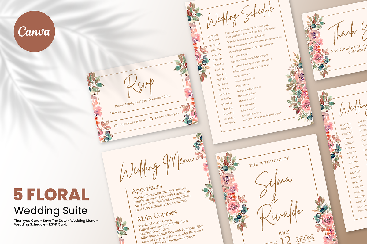 Floral Wedding Suite Canva Template, a Marketing Template by ArbaStudio (Photo 1 of 5)