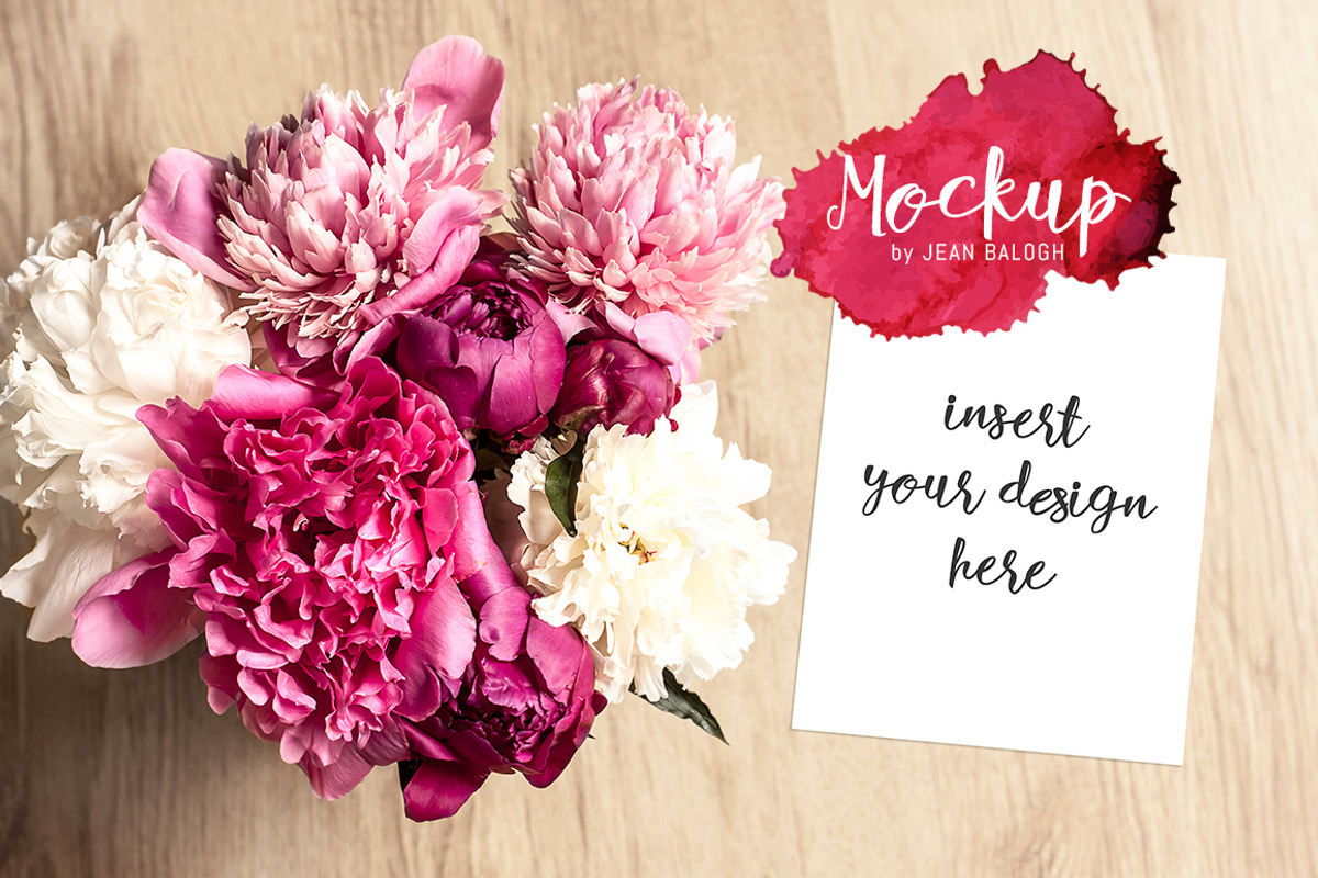 Vertical Card Mockup With Peonies, a Presentation Template by Jean Balogh