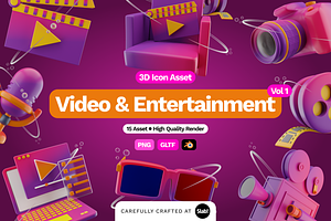 3D Video And Entertainment Icon 1