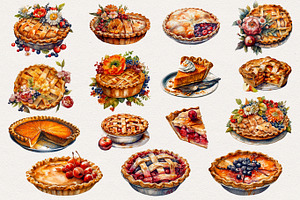 Apple Pie Watercolor Clipart. AI