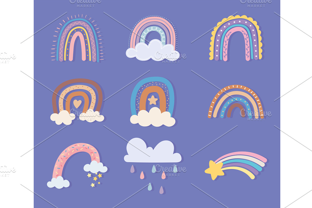 rainbow star clouds, an Illustration by studiogstock