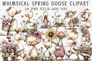 Whimsical Spring Goose Clipart, an Illustration by Libby Wishes
