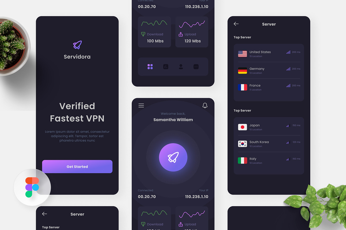 Servidora - VPN App Design, an UI Kit Template by Panen Creative (Photo 1 of 3)