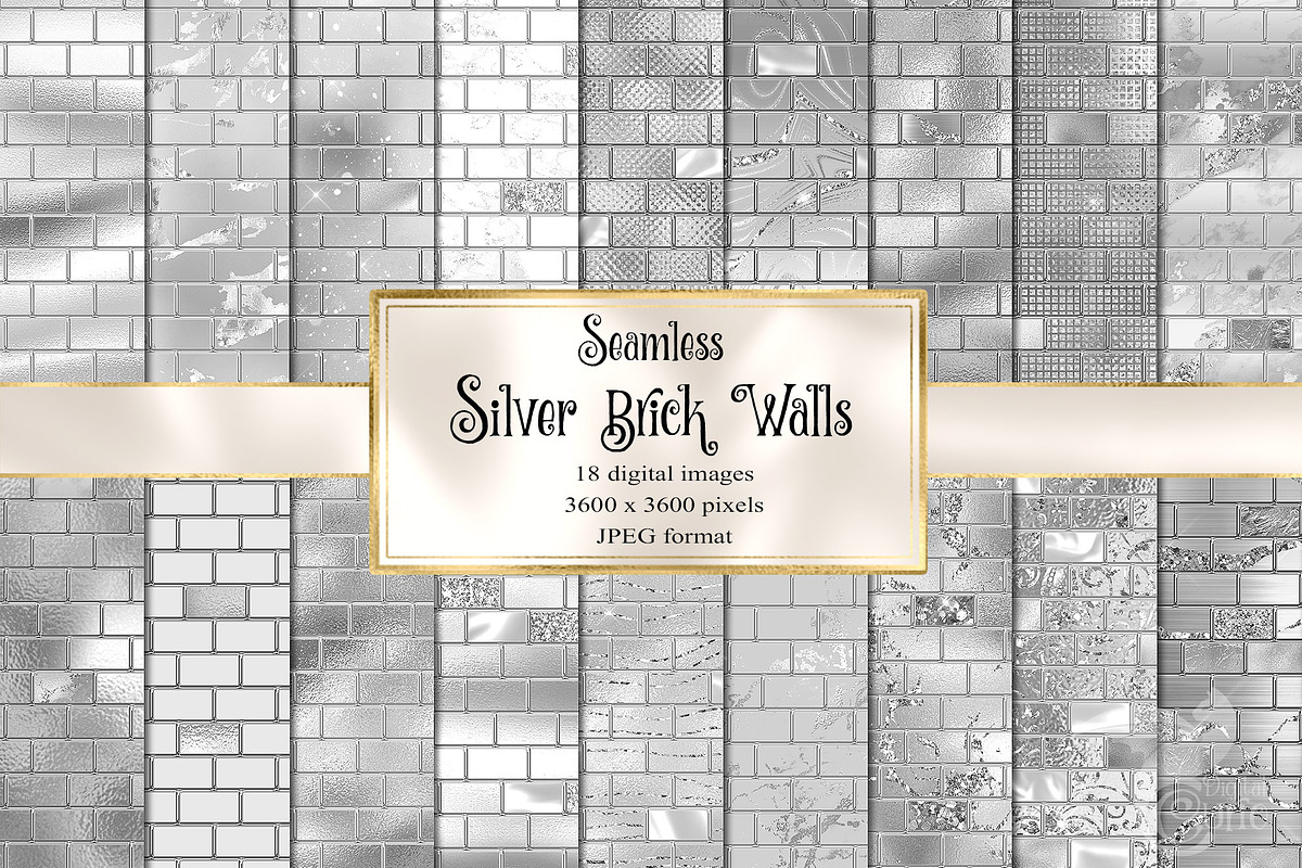 Silver Brick Walls Digital Paper, a Texture Graphic by Digital Curio (Photo 1 of 7)