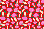 Red Hand Drawn Pattern with Mushroom, a Pattern Graphic by Art's and patterns (Thumbnail 2 of 3)