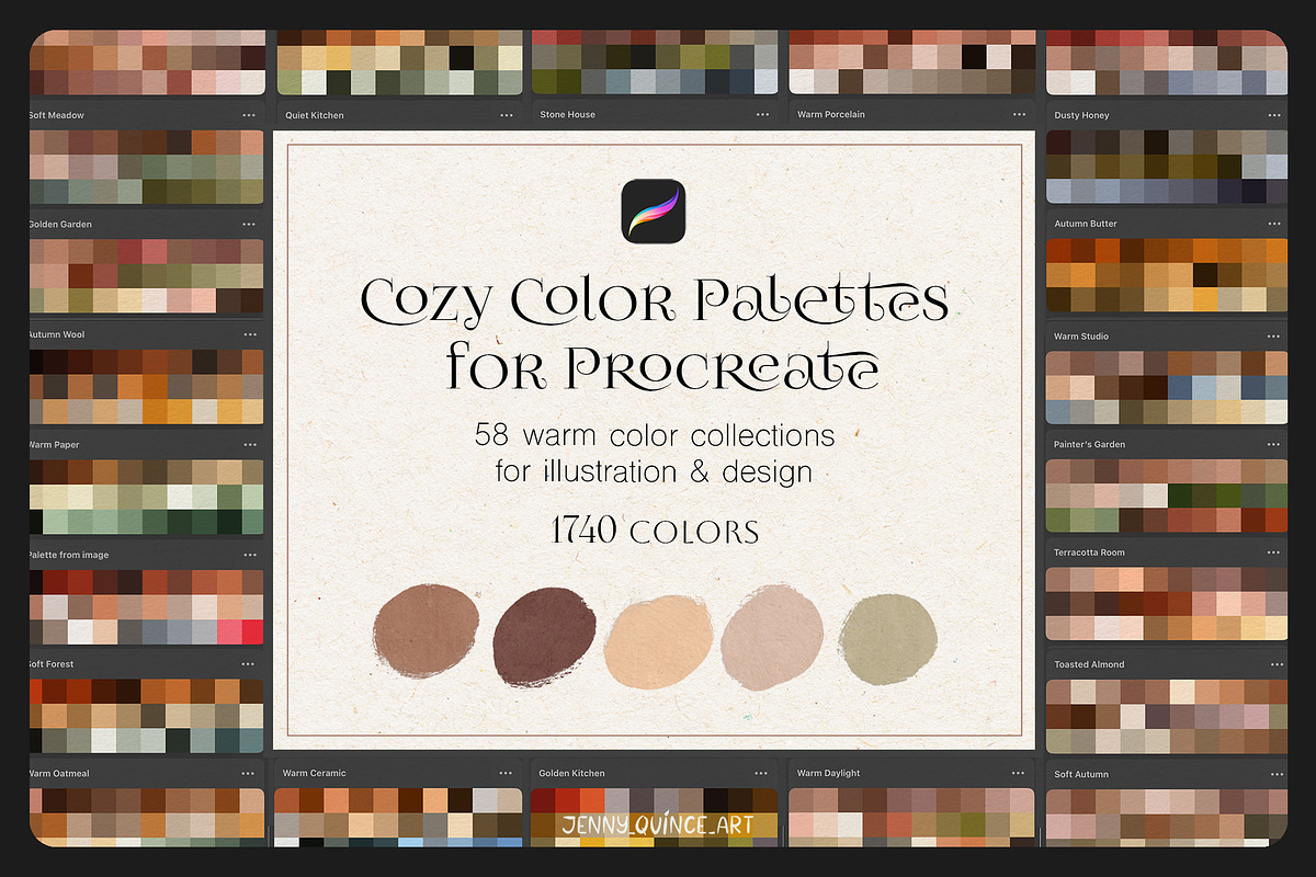 58 Cozy Color Palettes for Procreate, a Palette Add-On by Jenny Quince (Photo 1 of 5)